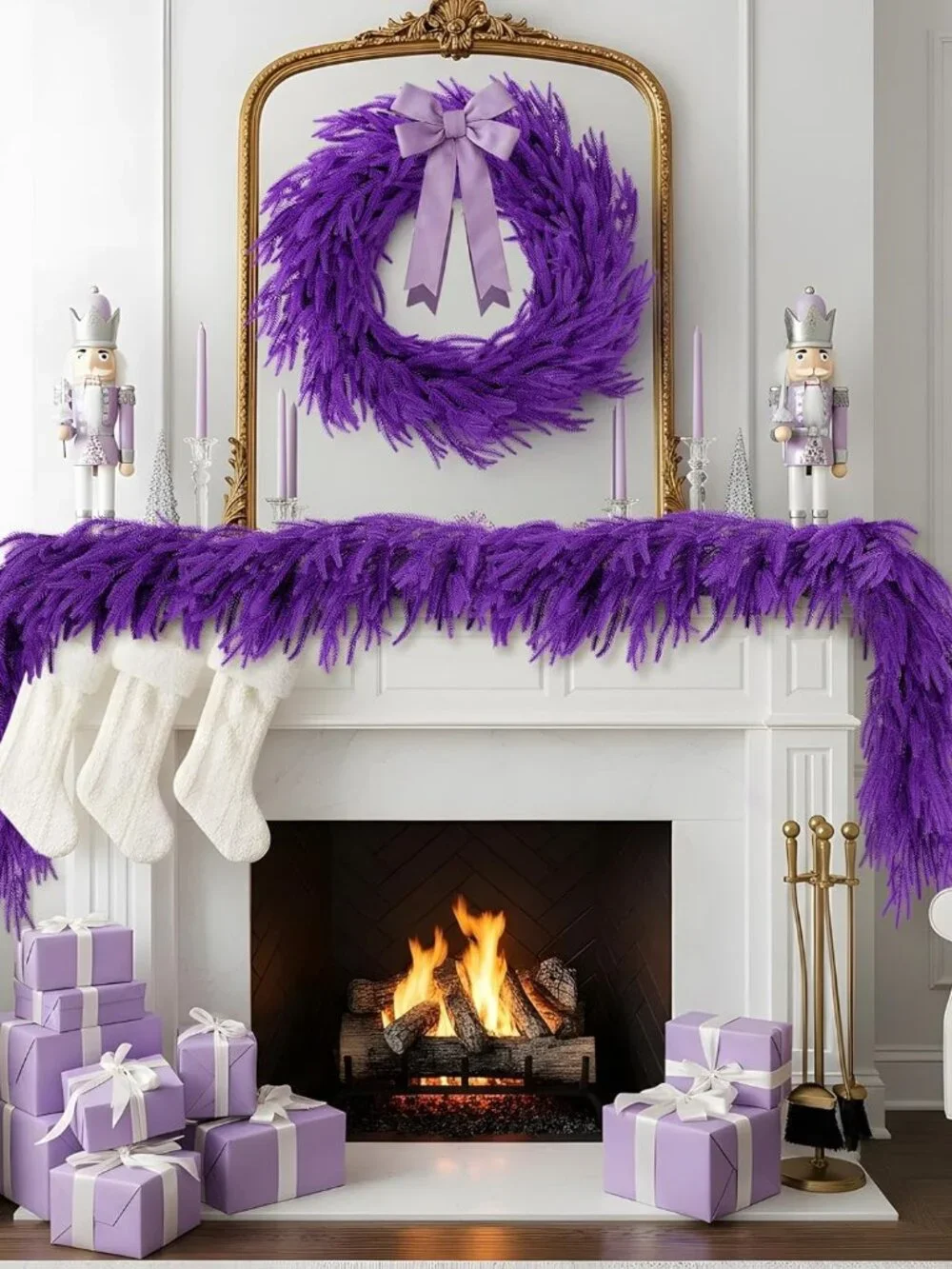 Purple Artificial Pine Garland Swag for Mantle, Table, Centerpiece, Staircase